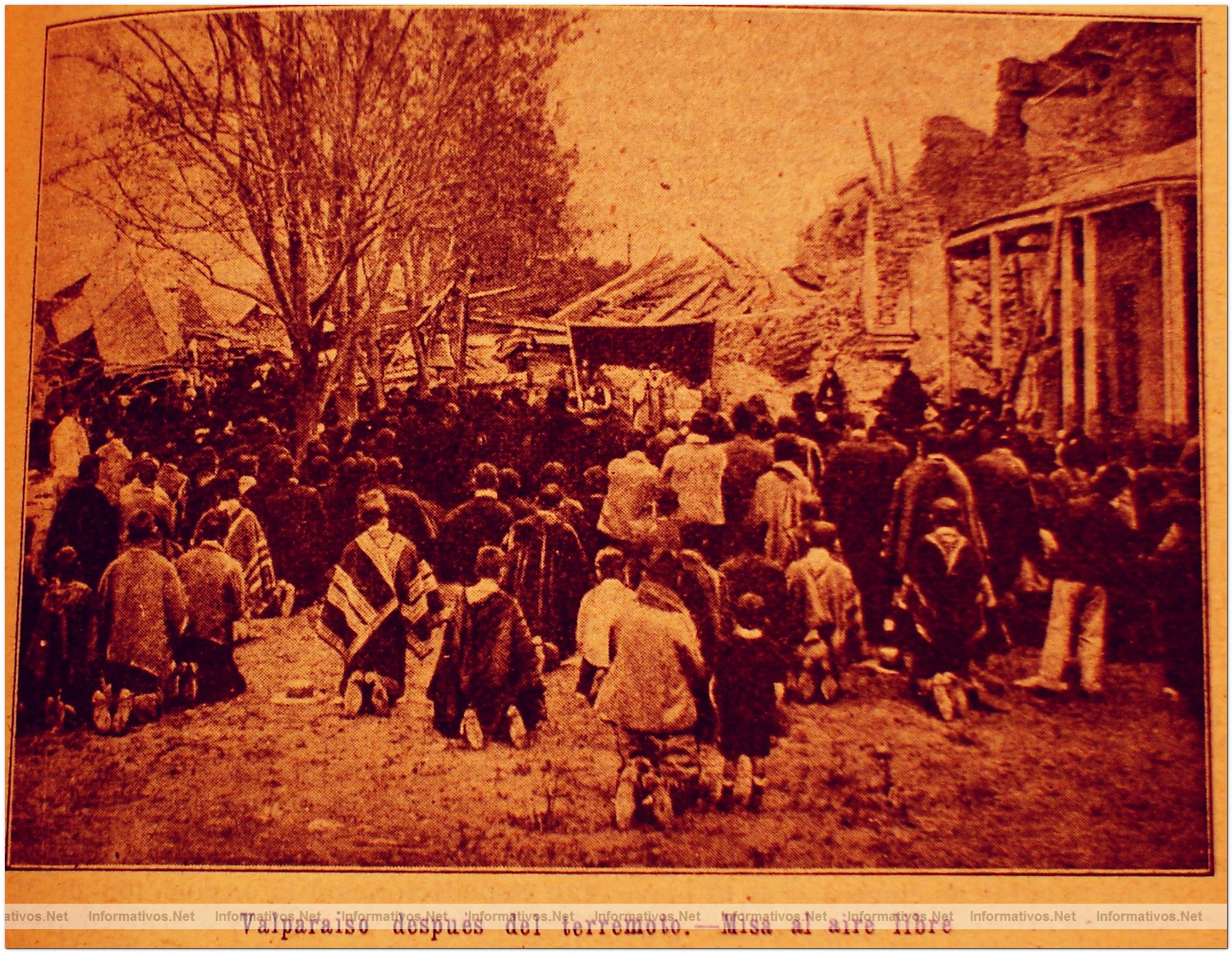Misa cat�lica realizada entre los escombros del terremoto de Valpara�so de 1906, Chile.