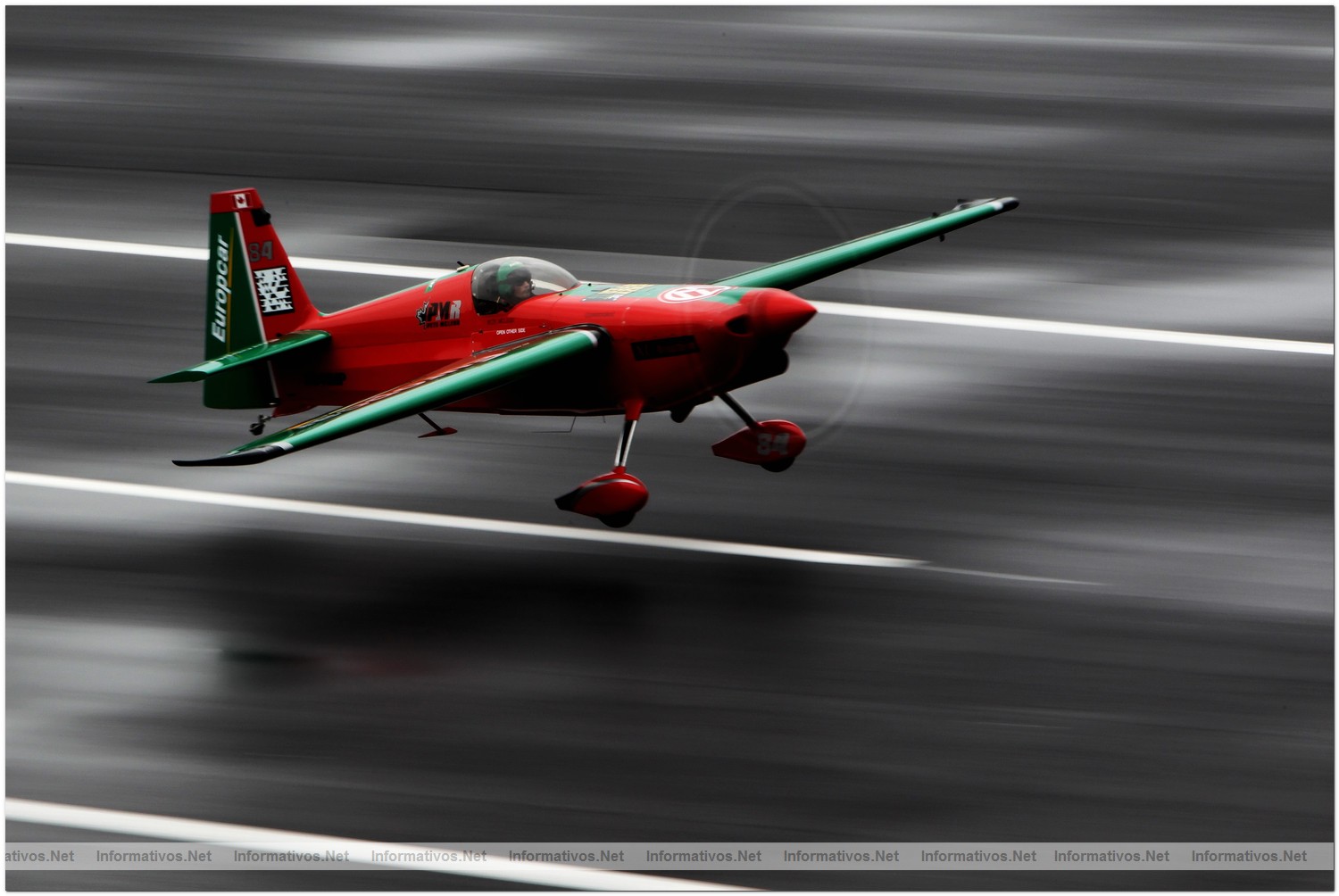 Pete McLeod of Canada takes off during Qualifying for Round 6 the Red Bull Air Race World Championship at the Eurospeedway, Lausitz on August 7, 2010 in Germany.