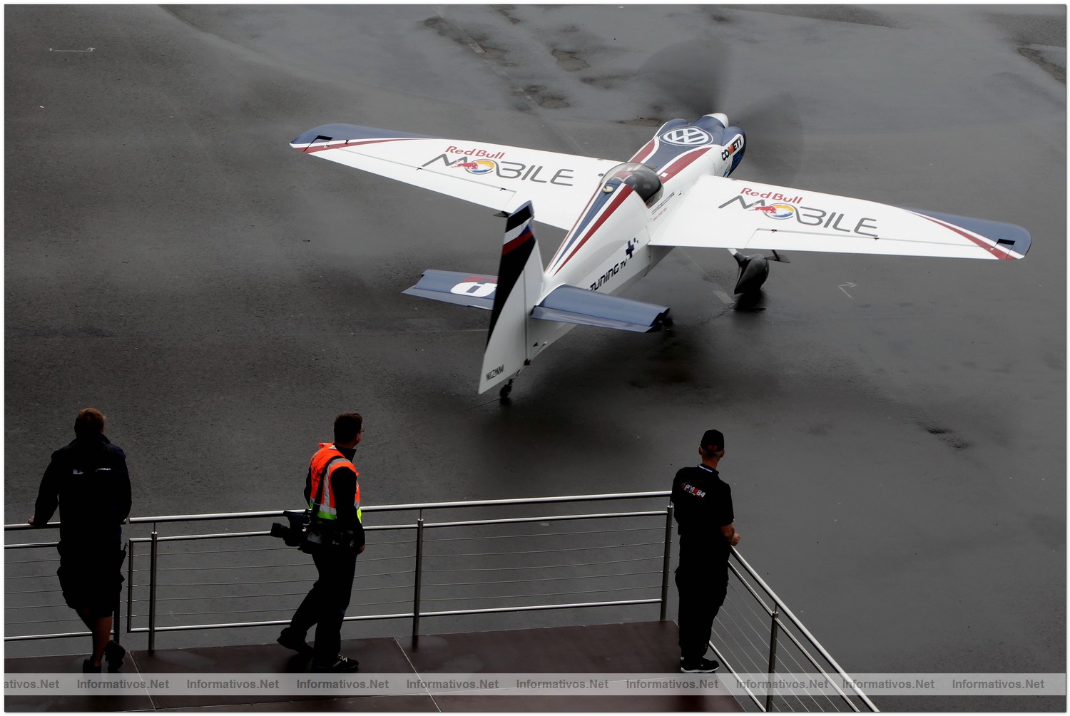 Martin Sonka of Czech Republic takes off during Qualifying for Round 6 the Red Bull Air Race World Championship at the Eurospeedway, Lausitz on August 7, 2010 in Germany.