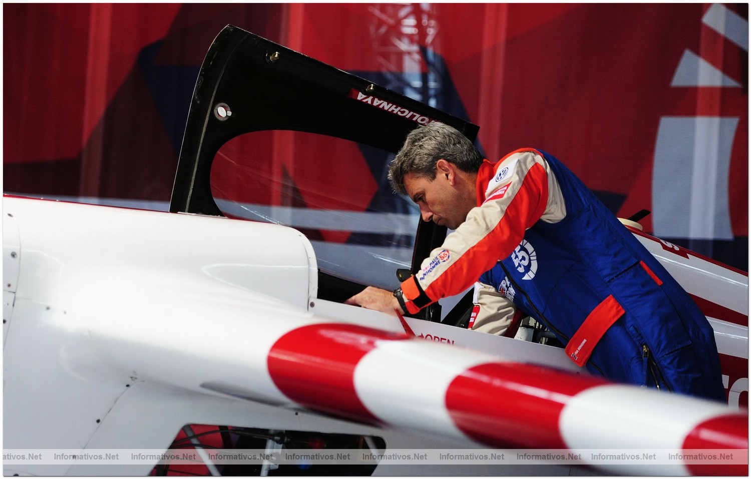 Paul Bonhomme of Great Britain looks on during Qualifying for Round 6 the Red Bull Air Race World Championship at the Eurospeedway, Lausitz on August 7, 2010 in Germany.