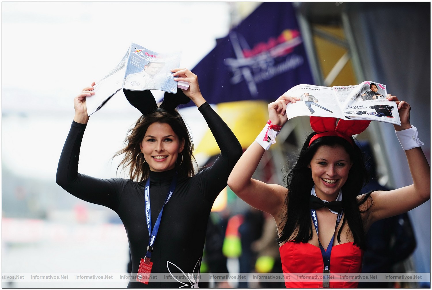 Playboy bunnies walk in hangar lane Qualifying  for Round 6 the Red Bull Air Race World Championship at the Eurospeedway, Lausitz on August 7, 2010 in Germany.