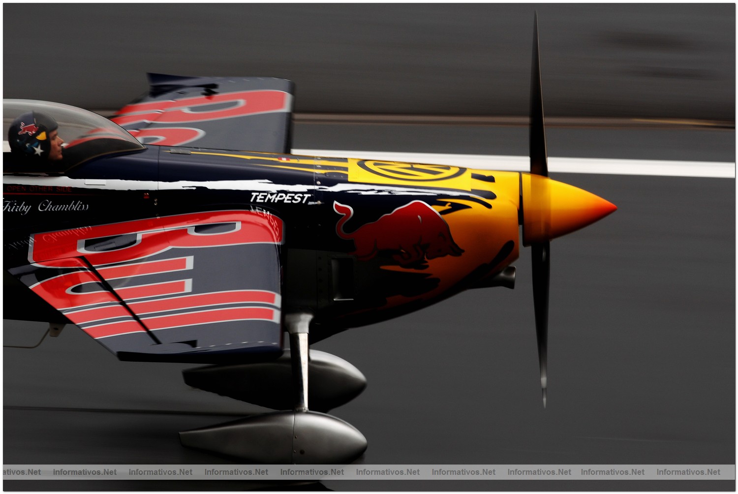 Kirby Chambliss of USA in action during Qualifying  for Round 6 the Red Bull Air Race World Championship at the Eurospeedway, Lausitz on August 7, 2010 in Germany.