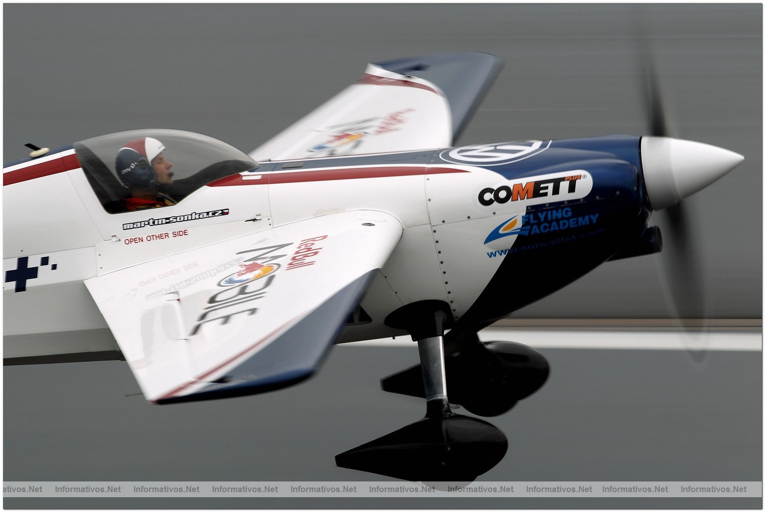 Martin Sonka of Czech Republic takes off during Qualifying for Round 6 the Red Bull Air Race World Championship at the Eurospeedway, Lausitz on August 7, 2010 in Germany.