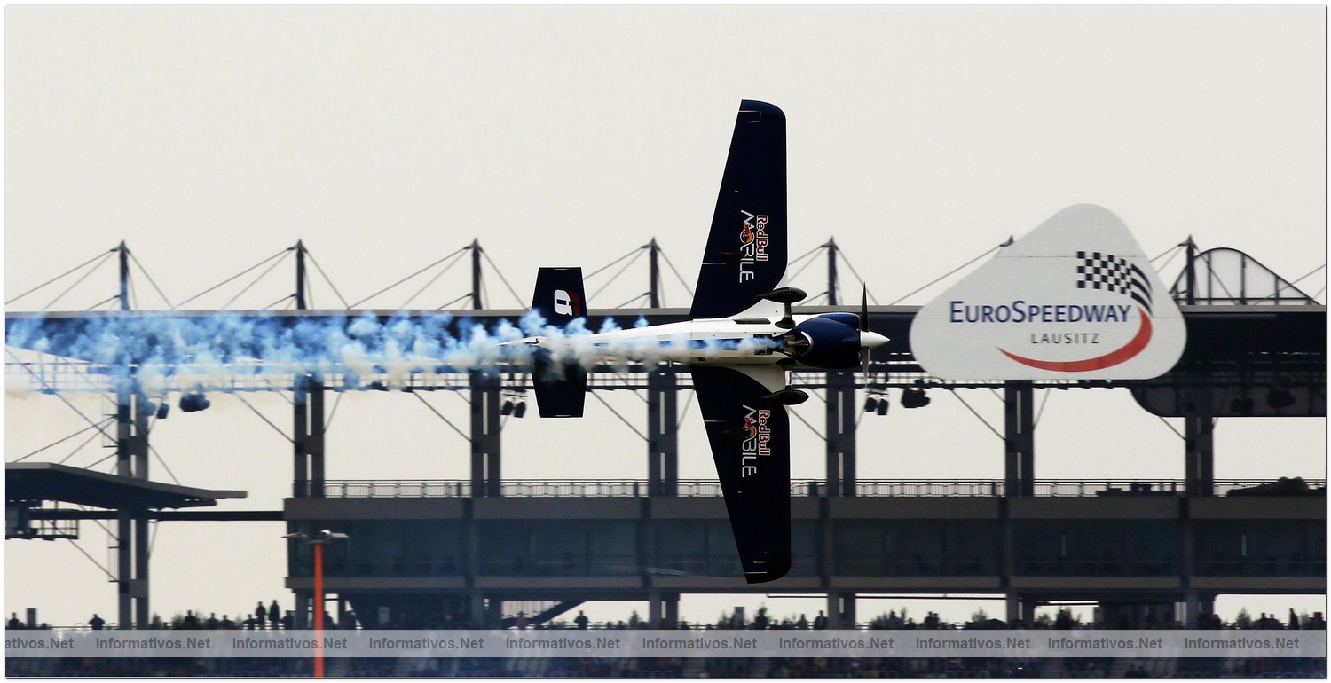 Martin Sonka of Czech Republic in action Qualifying for Round 6 the Red Bull Air Race World Championship at the Eurospeedway, Lausitz on August 7, 2010 in Germany.