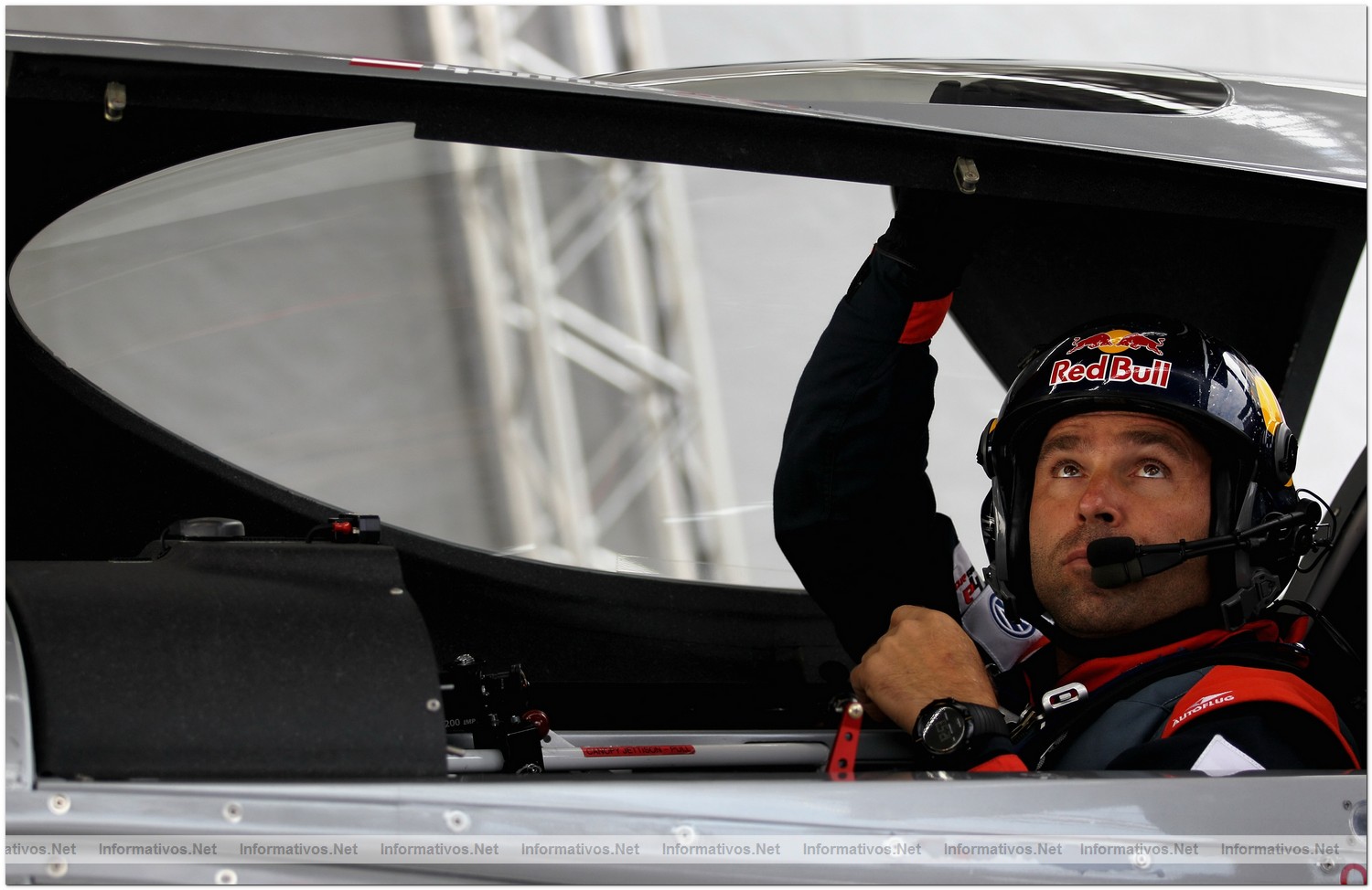 Hannes Arch of Austria looks on prior to Qualifying for Round 6 of the Red Bull Air Race World Championship at the Eurospeedway, Lausitz on August 8, 2010 in Germany