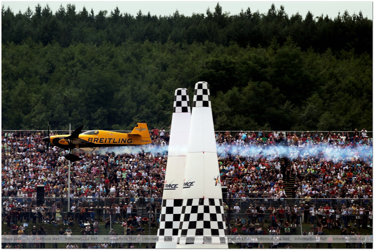 Nigel Lamb of Great Britain in action during Race Day for Round 6 of the Red Bull Air Race World Championship at the Eurospeedway, Lausitz on August 8, 2010 in Germany.