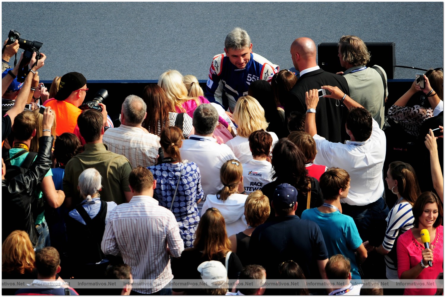Paul Bonhomme of Great Britain celebrates winning the Red Bull Air Race World Championship at the Eurospeedway, Lausitz on August 8, 2010 in Germany.