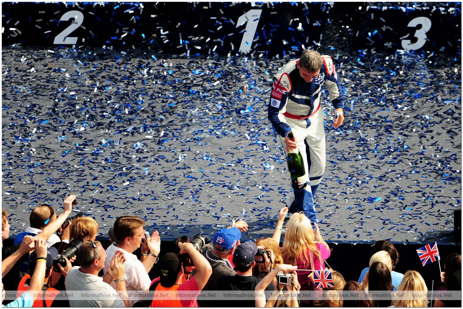 Paul Bonhomme of Great Britain celebrates winning the Red Bull Air Race World Championship at the Eurospeedway, Lausitz on August 8, 2010 in Germany.