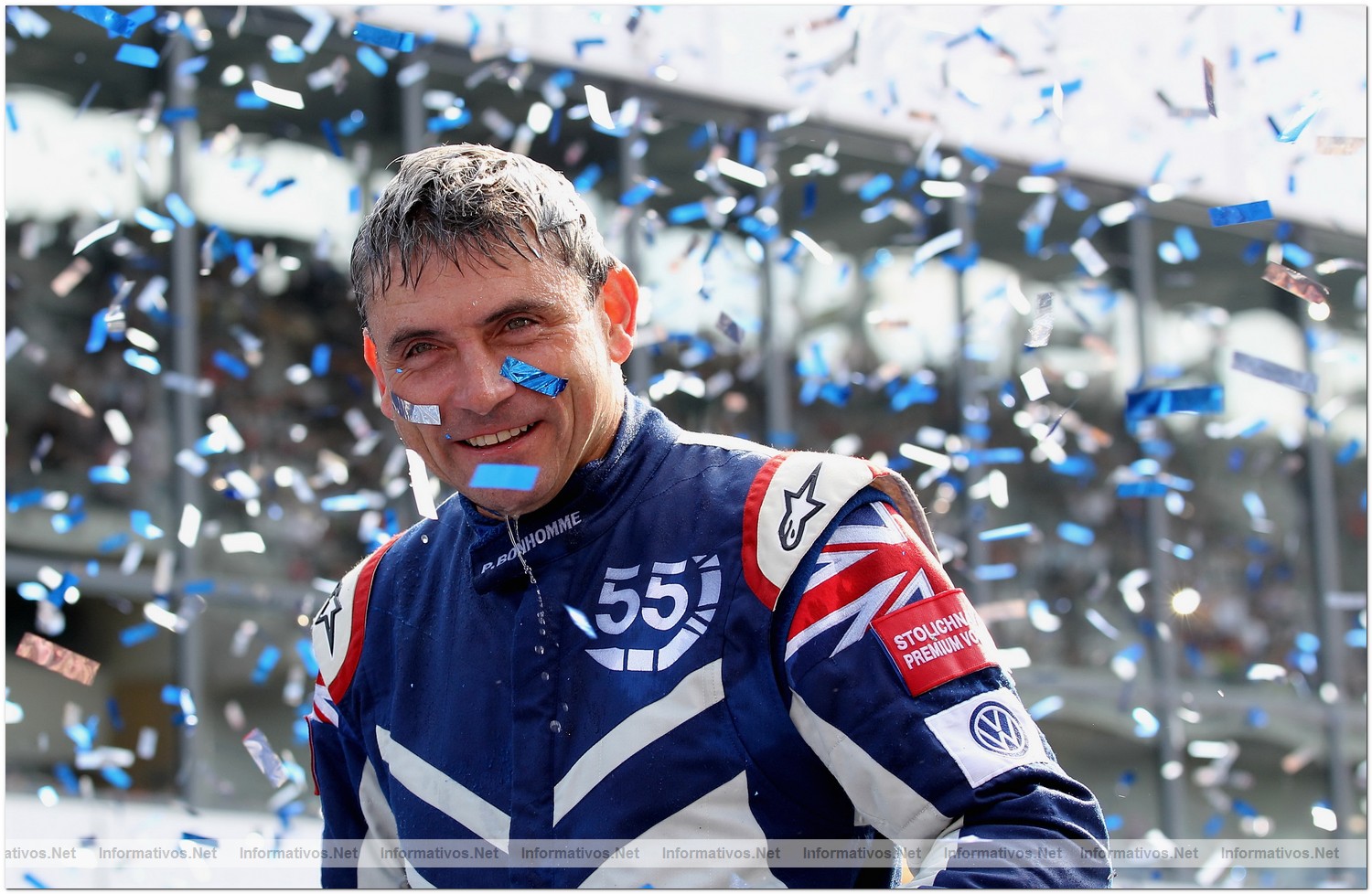 Paul Bonhomme of Great Britain celebrates winning the Red Bull Air Race World Championship at the Eurospeedway, Lausitz on August 8, 2010 in Germany.