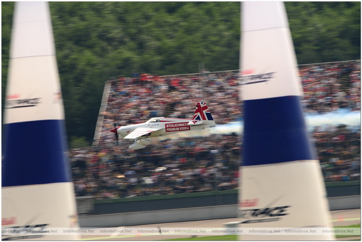 Paul Bonhomme of Great Britain in action during Race Day for Round 6 of the Red Bull Air Race World Championship at the Eurospeedway, Lausitz on August 8, 2010 in Germany.