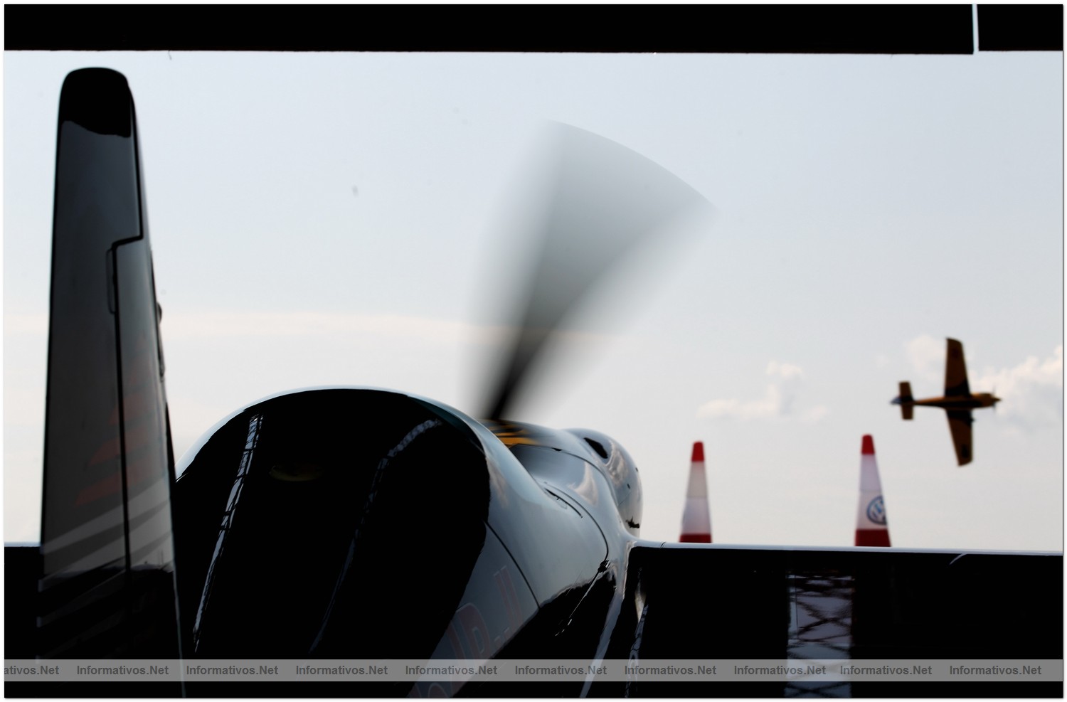 Peter Besenyei of Hungary gets ready with Matt Hall of Australia in action during Round 6, training day 1 of the Red Bull Air Race World Championship at the Eurospeedway, Lausitz on August 5, 2010 in Germany.