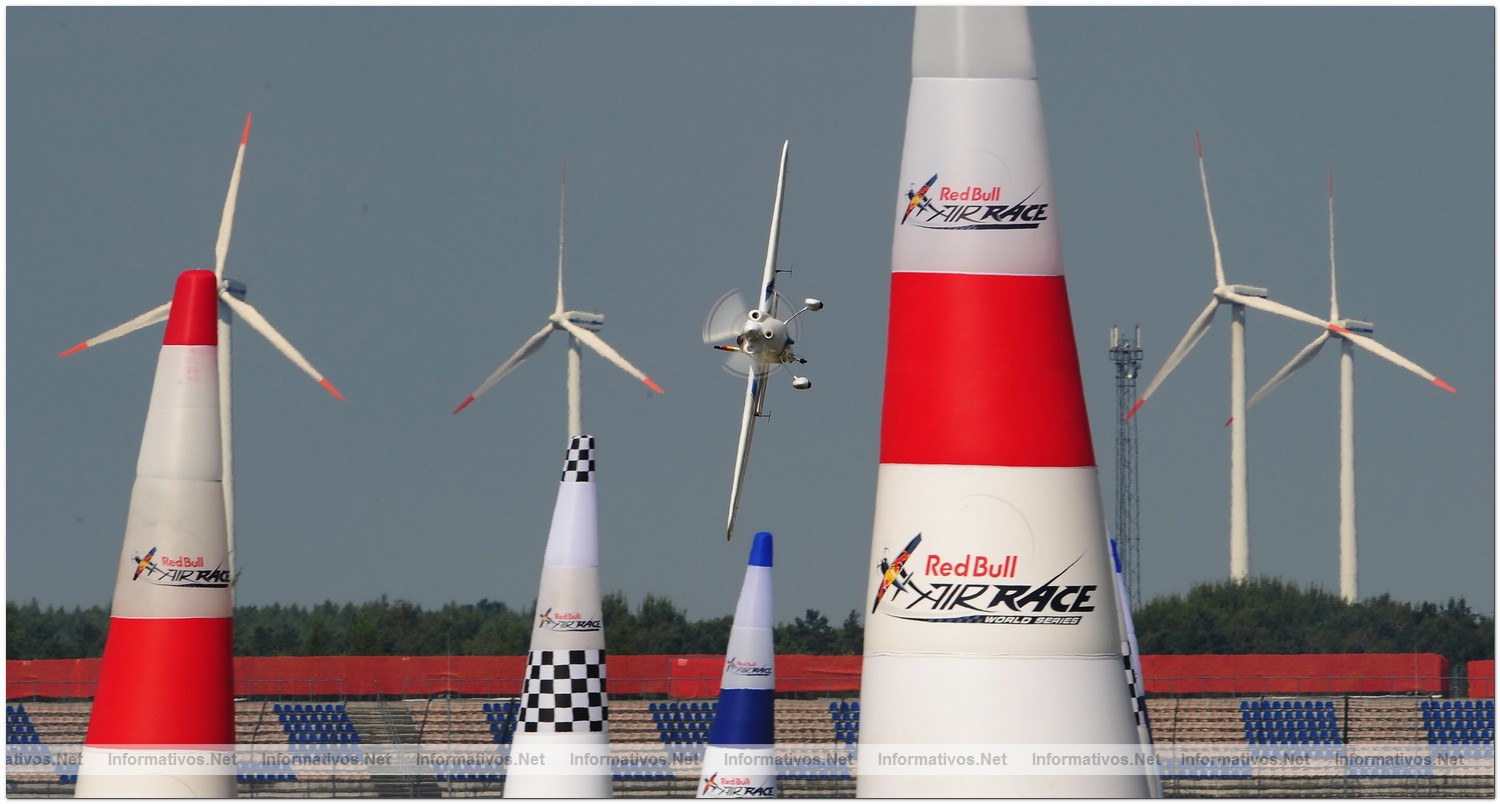 Paul Bonhomme of Great Britain in action during Round 6, training day 1 of the Red Bull Air Race World Championship at the Eurospeedway, Lausitz on August 5, 2010 in Germany.
