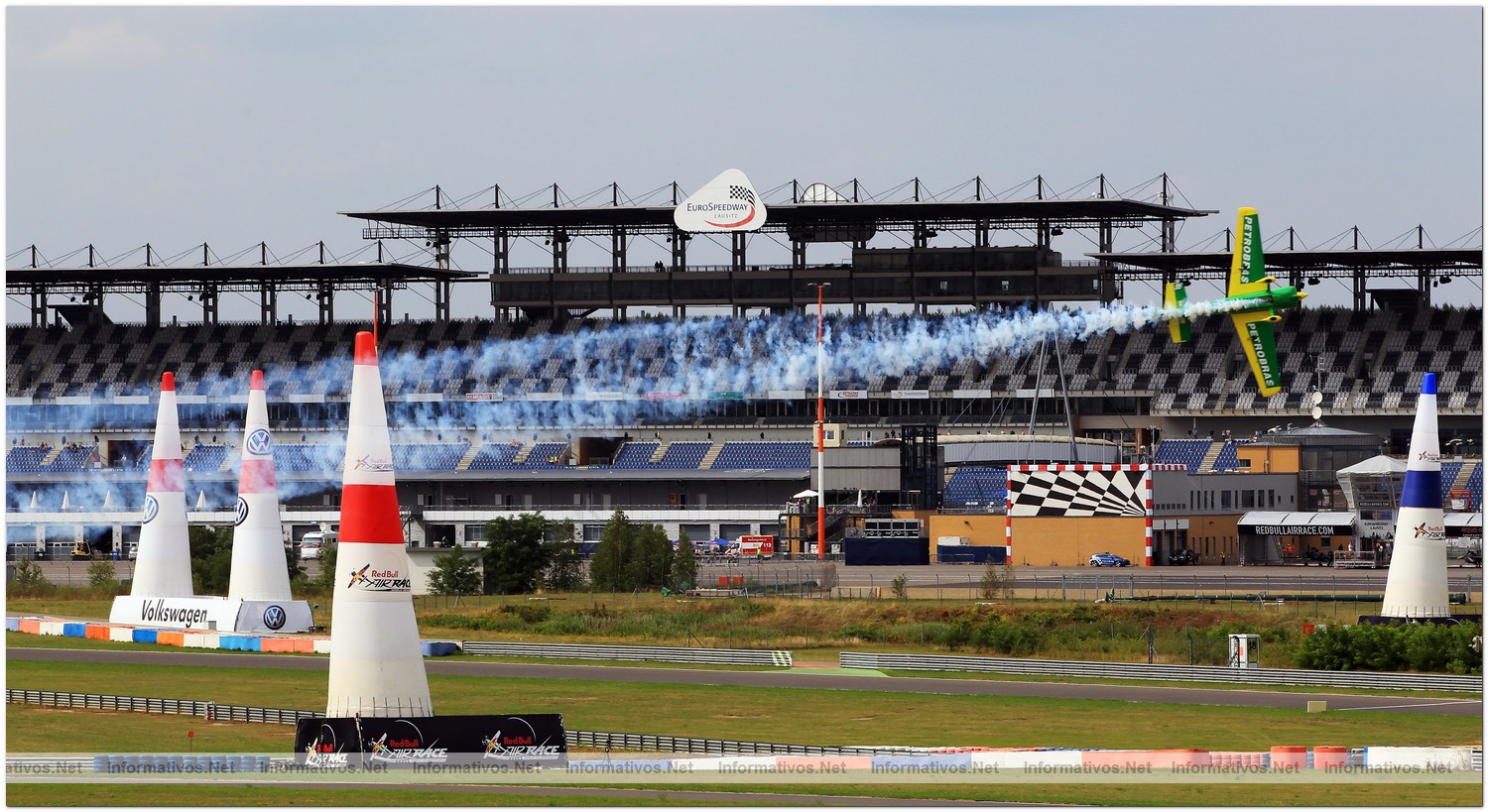 Martin Sonka of Czech Republic in action during Round 6, training day 1 of the Red Bull Air Race World Championship at the Eurospeedway, Lausitz on August 5, 2010 in Germany.