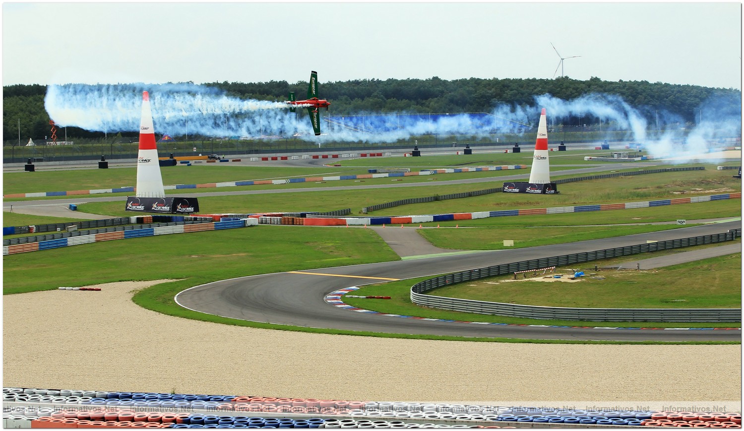 Pete McLeod of Canada in action during Round 6, training day 1 of the Red Bull Air Race World Championship at the Eurospeedway, Lausitz on August 5, 2010 in Germany.