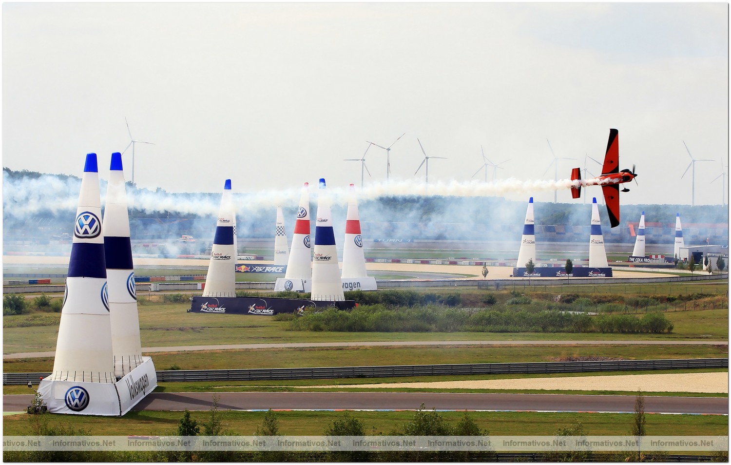 Nicolas Ivanoff of France in action during Round 6, training day 1 of the Red Bull Air Race World Championship at the Eurospeedway, Lausitz on August 5, 2010 in Germany.