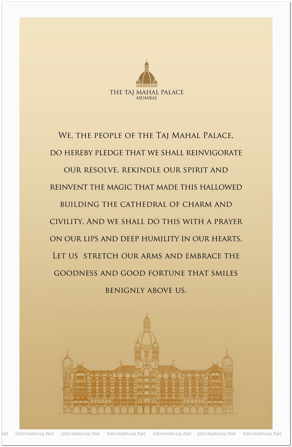 The Pledge the staff of The Taj Mahal Palace, Mumbai made to Mr Ratan Tata