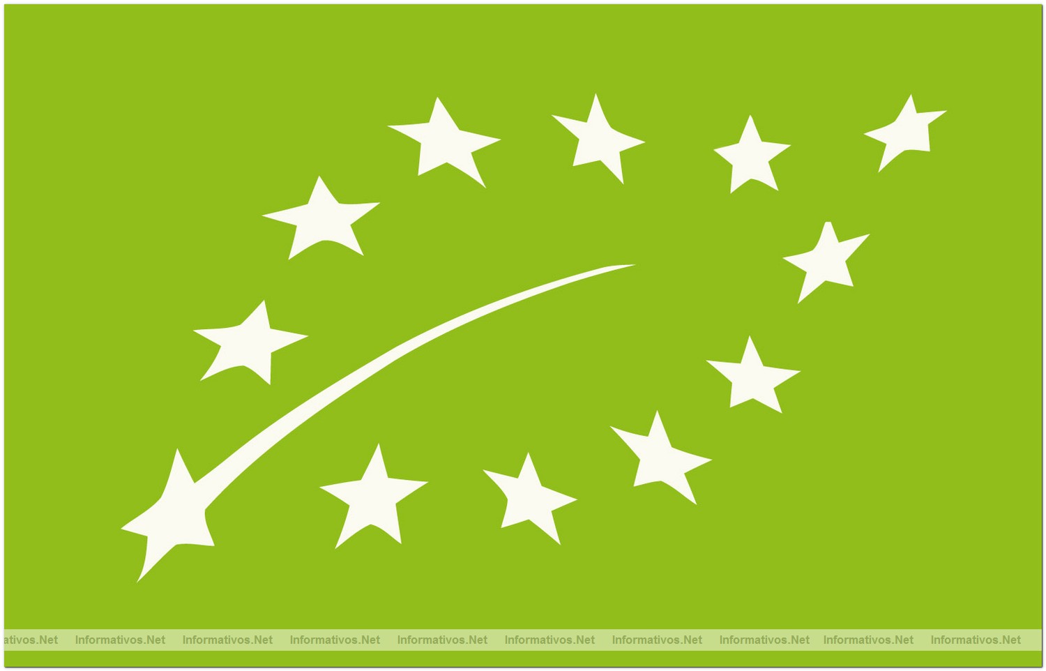 Nuevo logotipo de Agricultura Ecol�gica: 12 estrellas blancas de la Uni�n Europea que forman la silueta de una hoja sobre un fondo verde