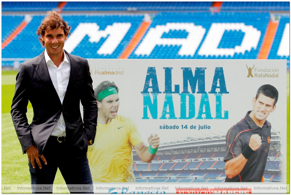 La Fundaci�n RealMadrid y la Fundaci�n Rafa Nadal, se han unido con un fin ben�fico: el evento  ALMA NADAL, un  partido de tenis solidario que jugar�n el tenista mallorqu�n y Novak Djokovic en el estadio del Real Madrid, el pr�ximo 14 de julio, cuyos fondos se destinar�n a los diferentes  proyectos solidarios de ambas fundaciones.