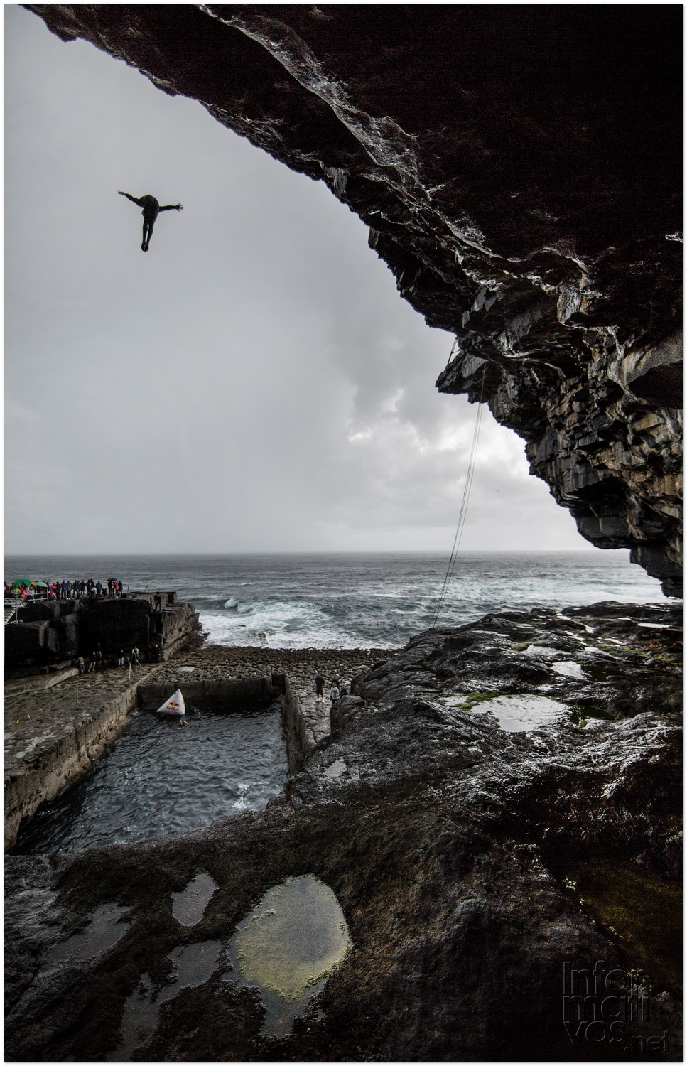 Michal Navratil of the Czech Republic dives from the 28 metre platform during the second round of the fourth stop of the Red Bull Cliff Diving World Series, Inis Mor, Aran Islands, Ireland on August 3rd 2012.