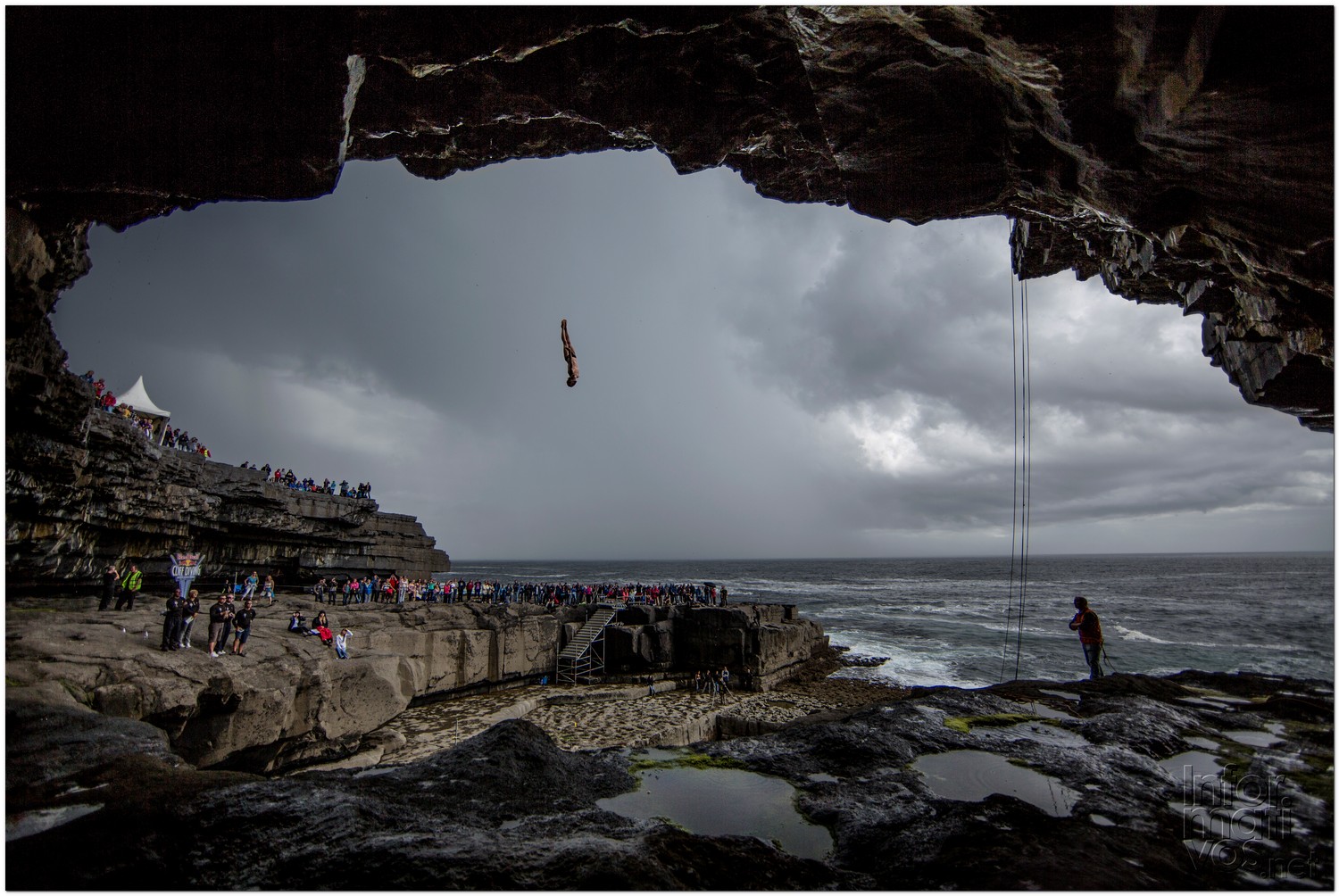 Gary Hunt of Great Britain dives from the 28 metre platform during the second round of the fourth stop of the Red Bull Cliff Diving World Series, Inis Mor, Aran Islands, Ireland on August 3rd 2012.