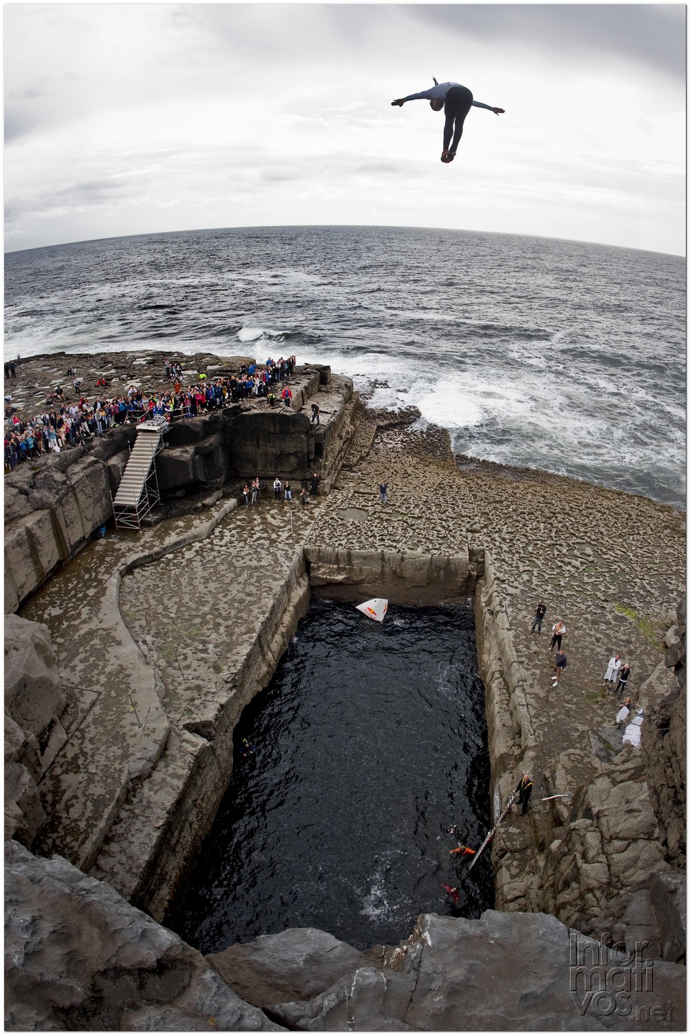 Orlando Duque of Colombia dives from the 28 metre platform during the second round of the fourth stop of the Red Bull Cliff Diving World Series, Inis Mor, Aran Islands, Ireland on August 3rd 2012. 