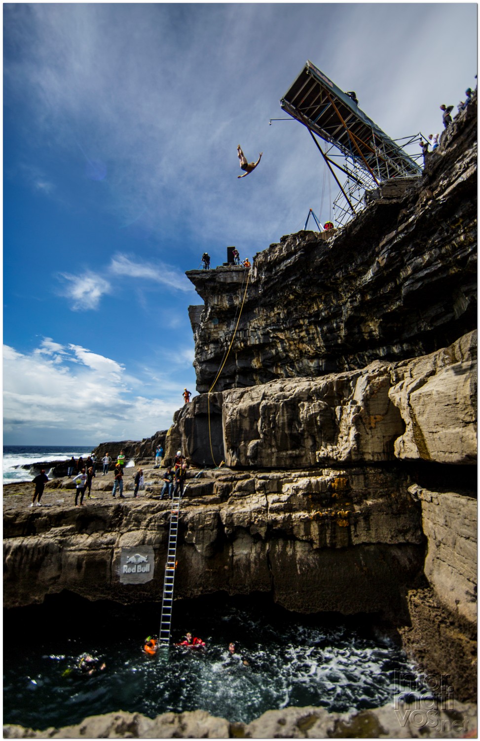 Alain Kohl of Luxembourg dives from the 28 metre platform during the second round of the fourth stop of the Red Bull Cliff Diving World Series, Inis Mor, Aran Islands, Ireland on August 3rd 2012.
