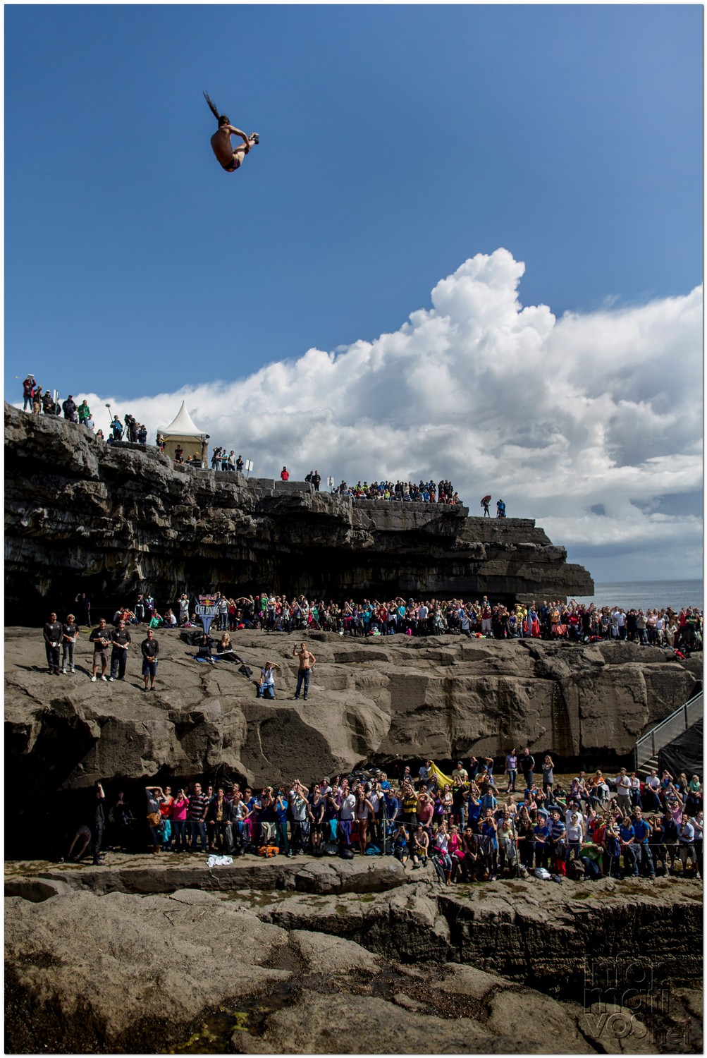 Orlando Duque of Colombia dives from the 28 metre platform during the fourth stop of the Red Bull Cliff Diving World Series, Inis Mor, Aran Islands, Ireland on August 4th 2012.