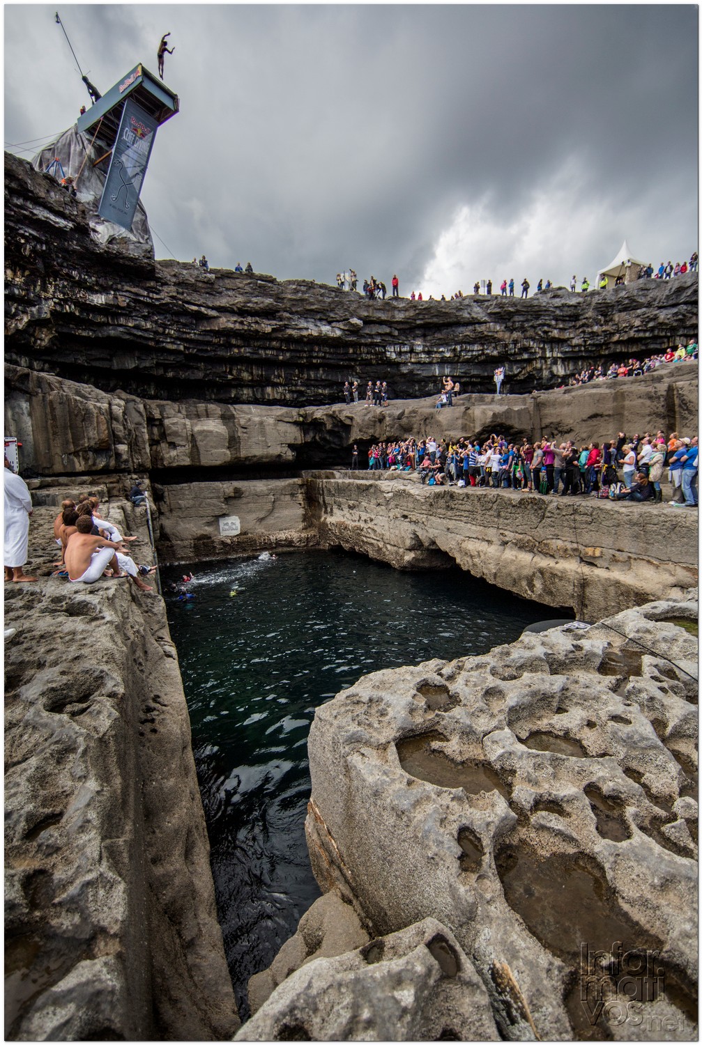 Steven LoBue of the USA dives from the 28 metre platform during the fourth stop of the Red Bull Cliff Diving World Series, Inis Mor, Aran Islands, Ireland on August 4th 2012. 